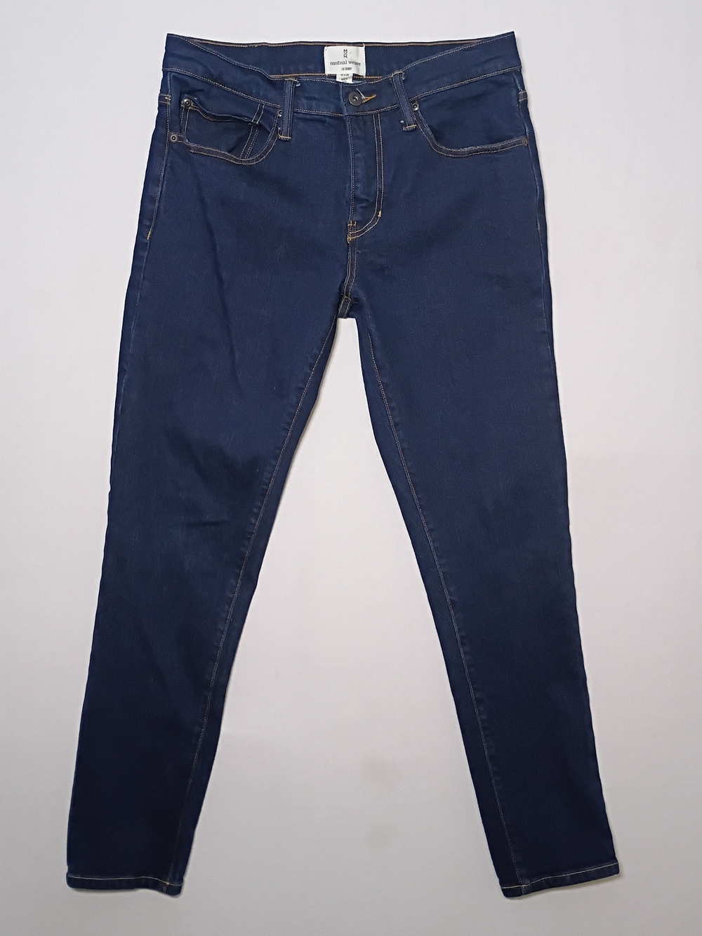 Mutual Weave Mens Low Rise Skinny Jeans 32X30 Dark Blue Wash Stretch Denim